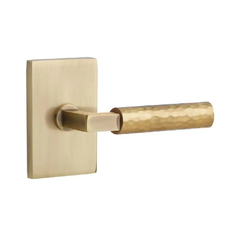 Select Passage Interior Mortise w/ Modern Rectangular Rosette & L-Sq. Stem, Hammered Lever (LH)
