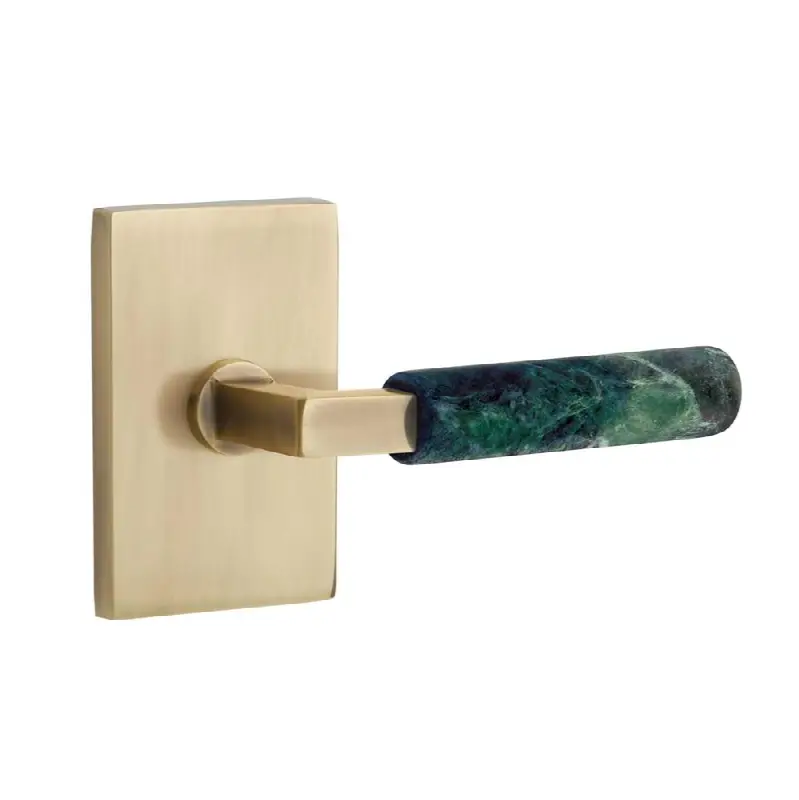 Select Passage Interior Mortise w/ Modern Rectangular Rosette & L-Sq. Stem, Green Marble Lever (RH)
