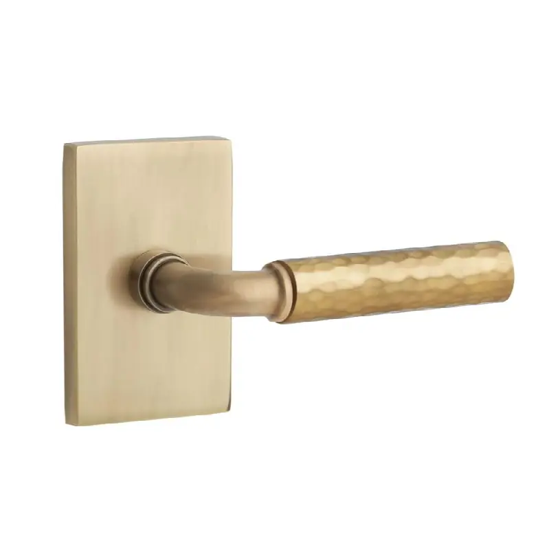 Select Passage Interior Mortise w/ Modern Rectangular Rosette & R-Bar Stem, Hammered Lever (RH)