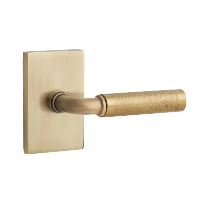 Emtek Select Passage Interior Mortise w/ Modern Rectangular Rosette & R-Bar Stem, Knurled Lever (RH)