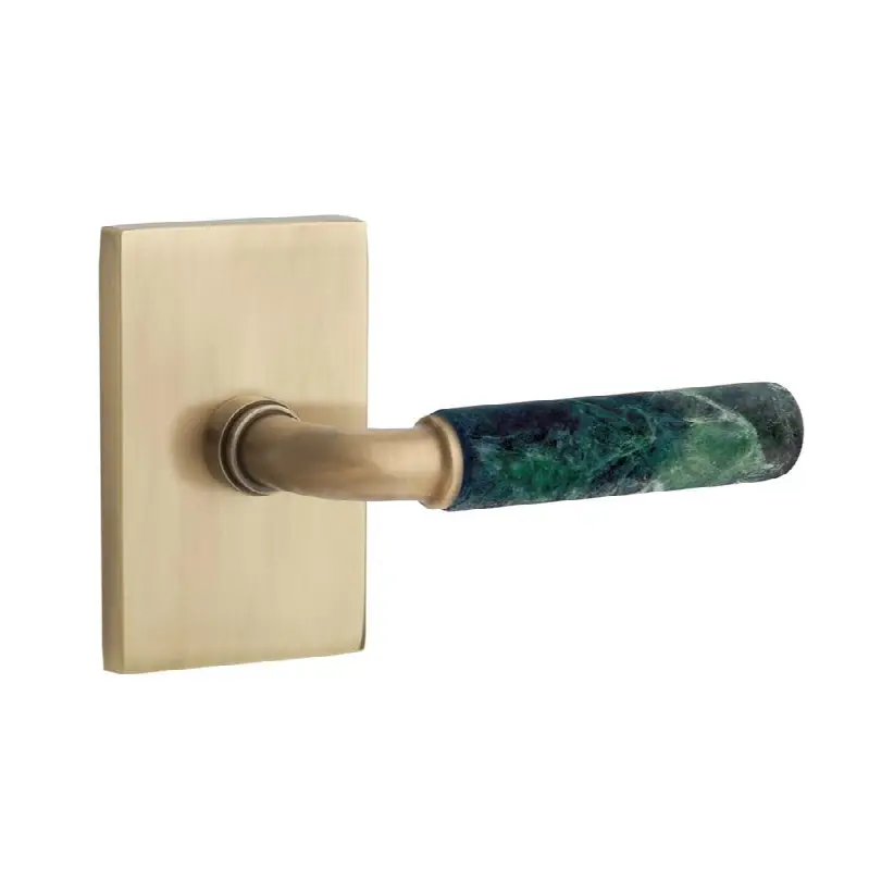Select Passage Interior Mortise w/ Modern Rectangular Rosette & R-Bar Stem, Green Marble Lever (LH)