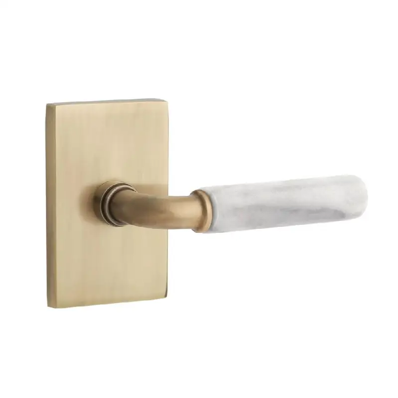 Select Passage Interior Mortise w/ Modern Rectangular Rosette & R-Bar Stem, Wht Marble Lever (LH)