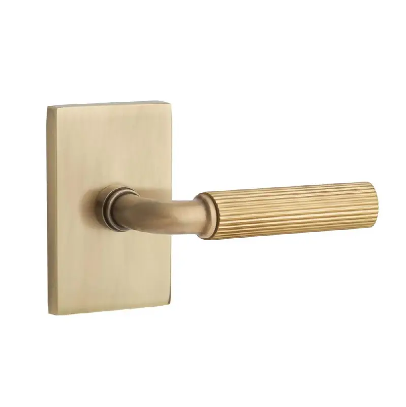 Select Passage Interior Mortise w/ Modern Rectangular Rosette & R-Bar Stem, Str. Knurled Lever (RH)