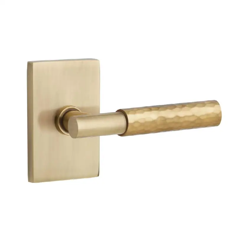 Select Passage Interior Mortise w/ Modern Rectangular Rosette & T-Bar Stem, Hammered Lever (LH)