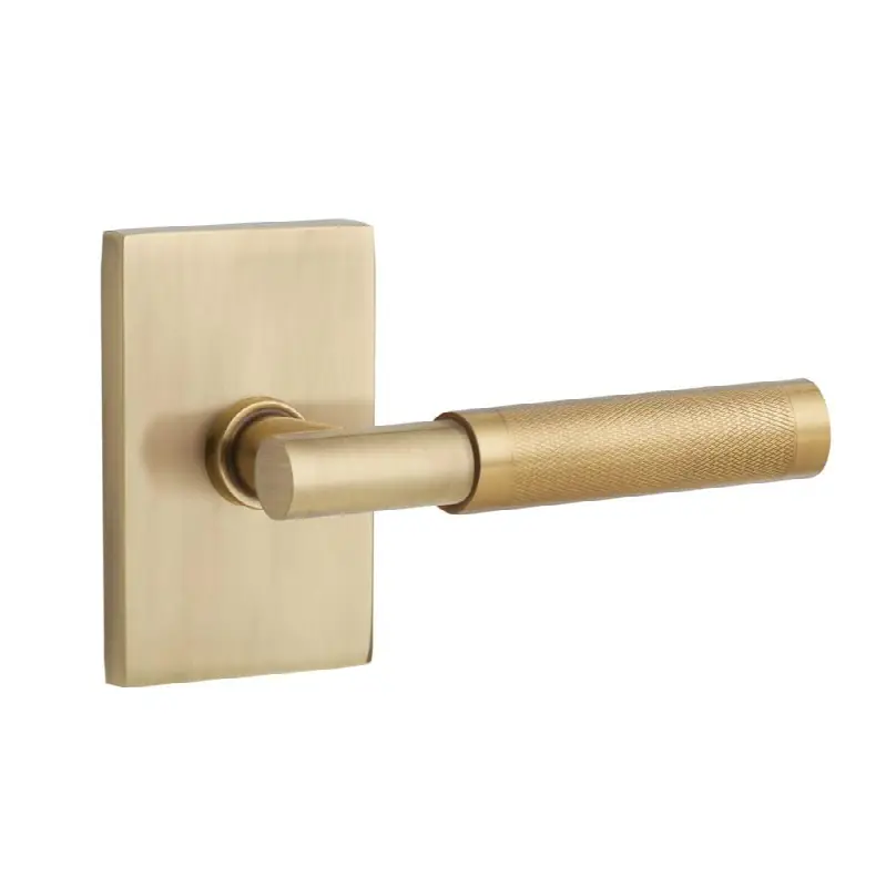 Emtek Select Passage Interior Mortise w/ Modern Rectangular Rosette & T-Bar Stem, Knurled Lever (RH)