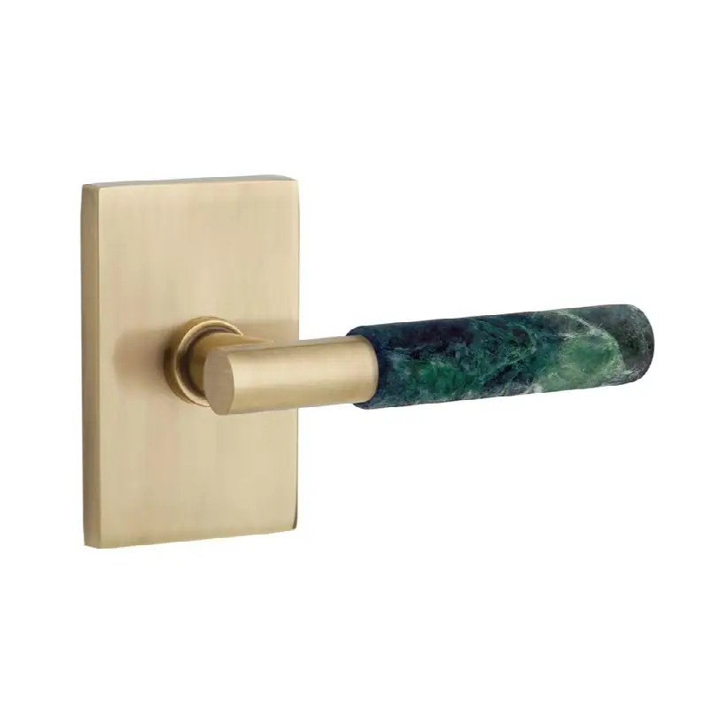Select Passage Interior Mortise w/ Modern Rectangular Rosette & T-Bar Stem, Green Marble Lever (LH)