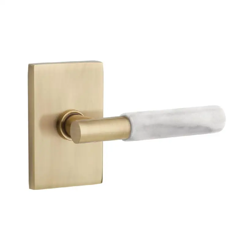 Select Passage Interior Mortise w/ Modern Rectangular Rosette & T-Bar Stem, Wht Marble Lever (LH)