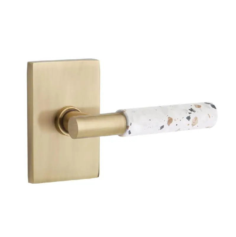 Select Passage Interior Mortise w/ Modern Rectangular Rosette & T-Bar Stem, Lt. Terrazzo Lever (RH)