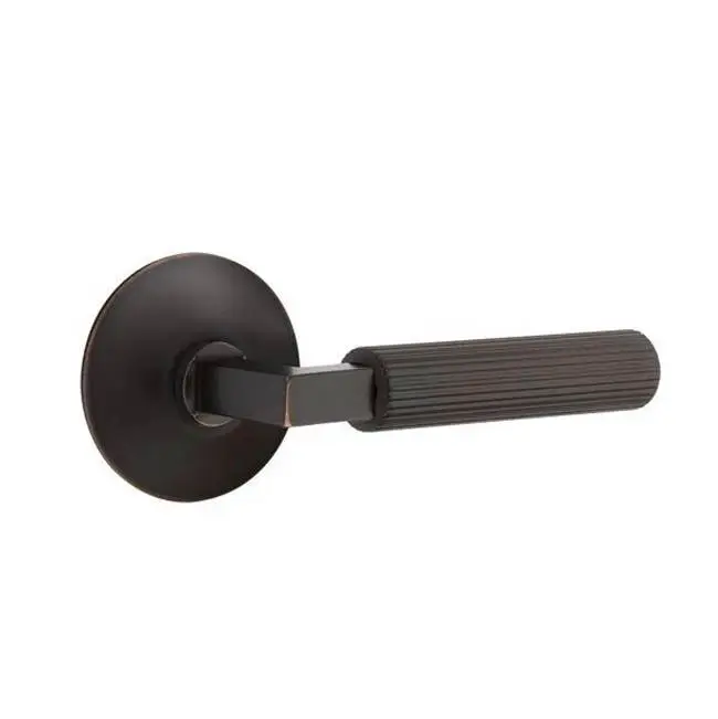 Emtek Select Privacy Interior Mortise w/ Modern Rosette & L-Square Stem, Straight Knurled Lever (RH)