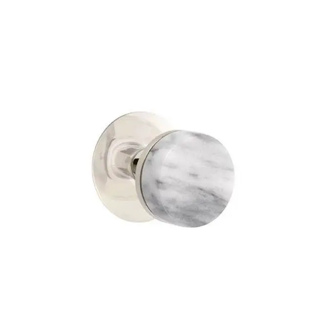 Emtek Select Privacy Interior Mortise w/ Modern Rosette & Conical Stem, White Marble Knob, Polished Nickel (LH)