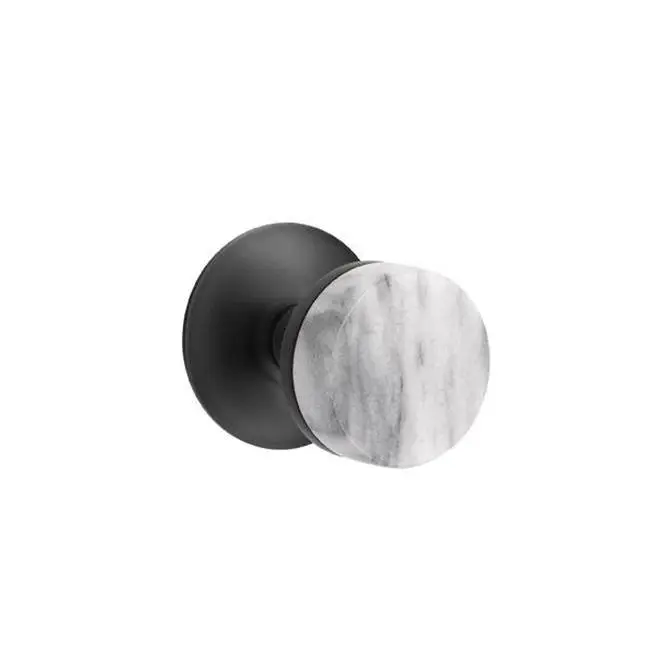Emtek Select Privacy Interior Mortise w/ Modern Rosette & Conical Stem, White Marble Knob, Flat Black (RH)