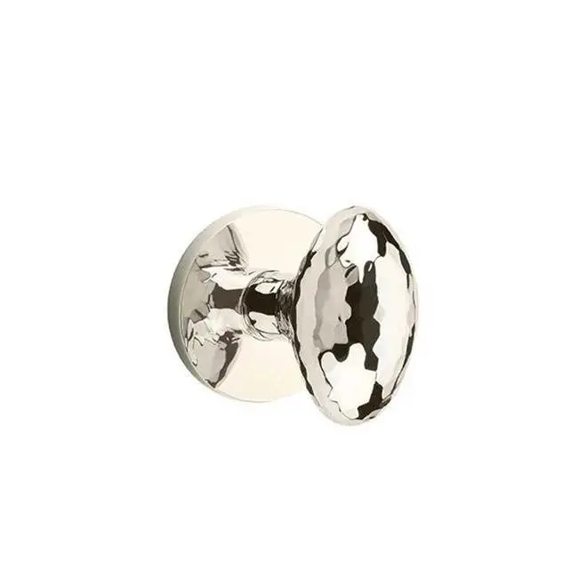 Emtek Privacy Interior Mortise Set w/ Disk Rosette & Hammered Egg Knob, Polished Nickel (RH)