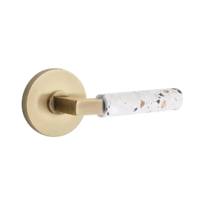 Emtek Select Privacy Interior Mortise w/ Disk Rosette & L-Square Stem, Light Terrazzo Lever (LH)