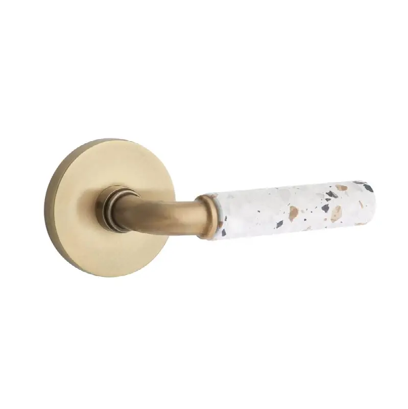 Emtek Select Privacy Interior Mortise w/ Disk Rosette & R-Bar Stem, Light Terrazzo Lever (RH)
