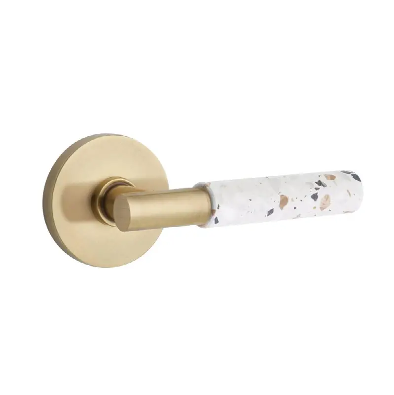 Emtek Select Privacy Interior Mortise w/ Disk Rosette & T-Bar Stem, Light Terrazzo Lever (RH)