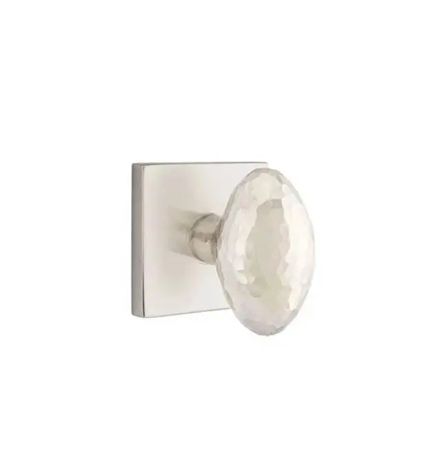 Emtek Privacy Interior Mortise Set w/ Square Rosette & Hammered Egg Knob, Satin Nickel (LH)