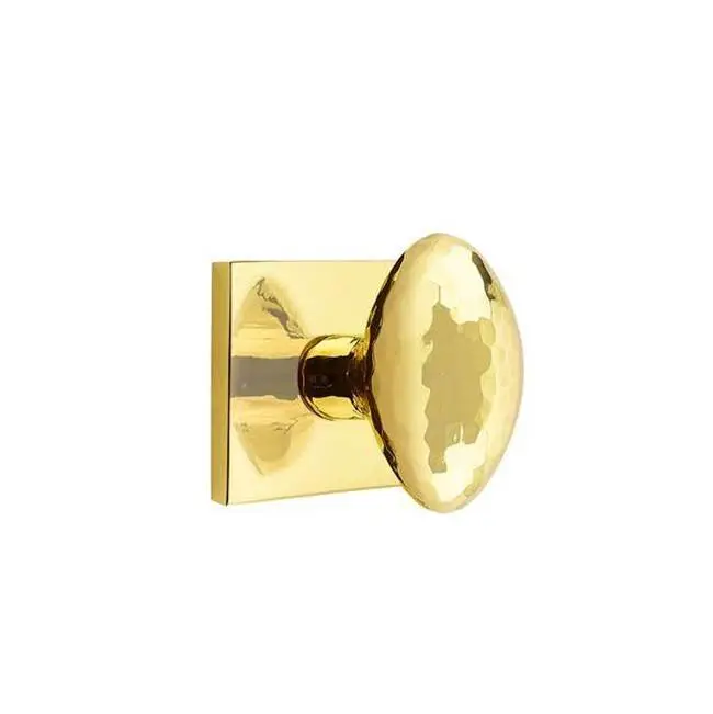 Emtek Privacy Interior Mortise Set w/ Square Rosette & Hammered Egg Knob, Unlacquered Brass (LH)
