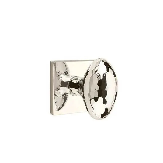 Emtek Privacy Interior Mortise Set w/ Square Rosette & Hammered Egg Knob, Polished Nickel (RH)