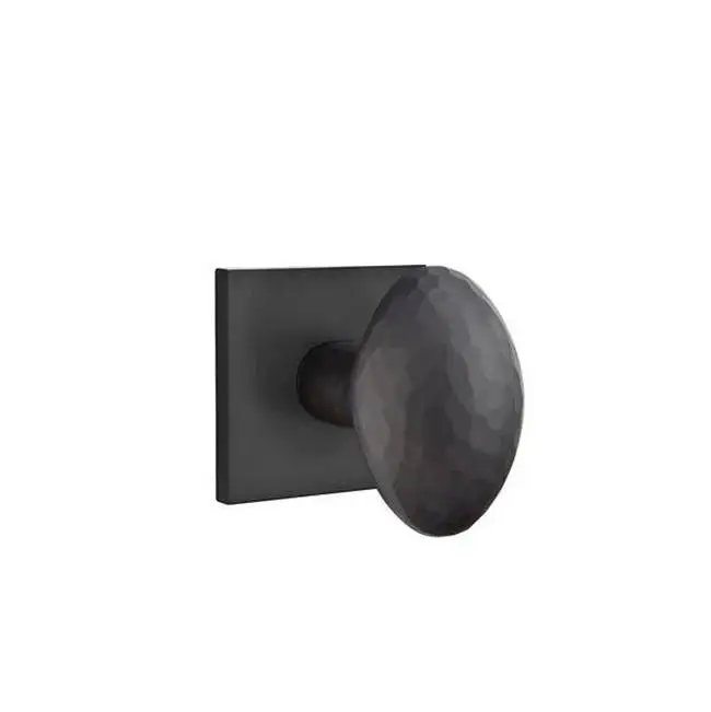 Emtek Privacy Interior Mortise Set w/ Square Rosette & Hammered Egg Knob, Flat Black (RH)