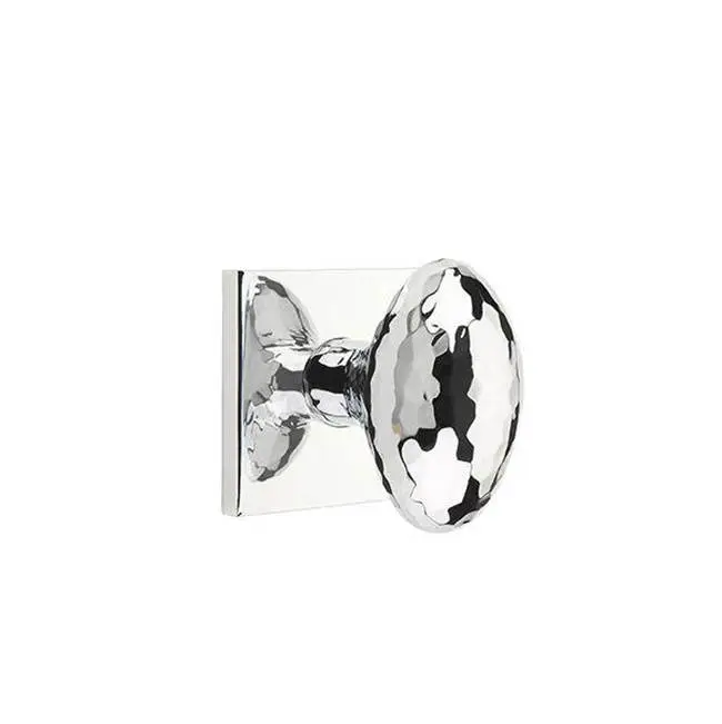 Emtek Privacy Interior Mortise Set w/ Square Rosette & Hammered Egg Knob, Polished Chrome (RH)