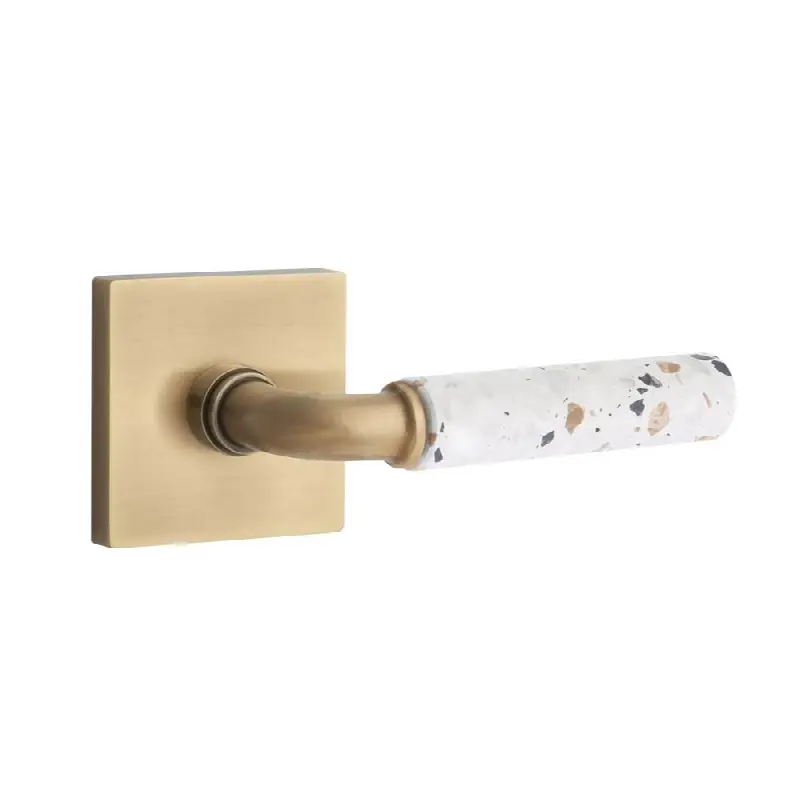 Emtek Select Privacy Interior Mortise w/ Square Rosette & R-Bar Stem, Light Terrazzo Lever (LH)