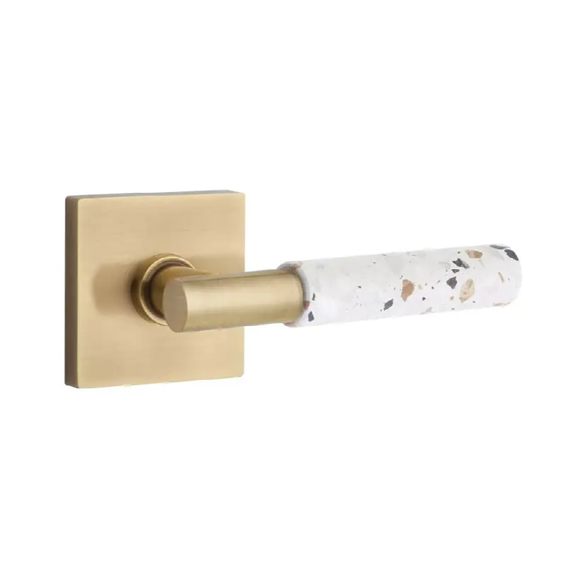 Emtek Select Privacy Interior Mortise w/ Square Rosette & T-Bar Stem, Light Terrazzo Lever (LH)