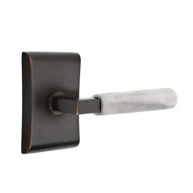 Emtek Select Privacy Interior Mortise w/ Neos Rosette & L-Square Stem, White Marble Lever (RH)