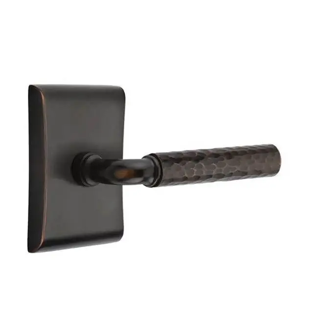 Emtek Select Privacy Interior Mortise w/ Neos Rosette & R-Bar Stem, Hammered Lever (LH)