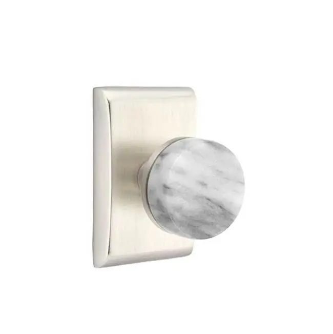 Emtek Select Privacy Interior Mortise w/ Neos Rosette & Conical Stem, White Marble Knob, Satin Nickel (LH)