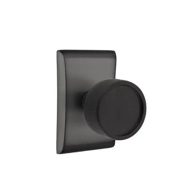Emtek Select Privacy Interior Mortise w/ Neos Rosette & Conical Stem, Knurled Knob, Flat Black (RH)