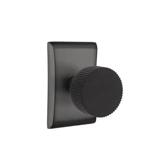 Emtek Select Privacy Interior Mortise w/ Neos Rosette & Conical Stem, Straight Knurled Knob, Flat Black (RH)