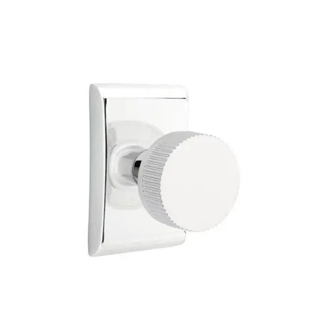 Emtek Select Privacy Interior Mortise w/ Neos Rosette & Conical Stem, Straight Knurled Knob, Polished Chrome (RH)