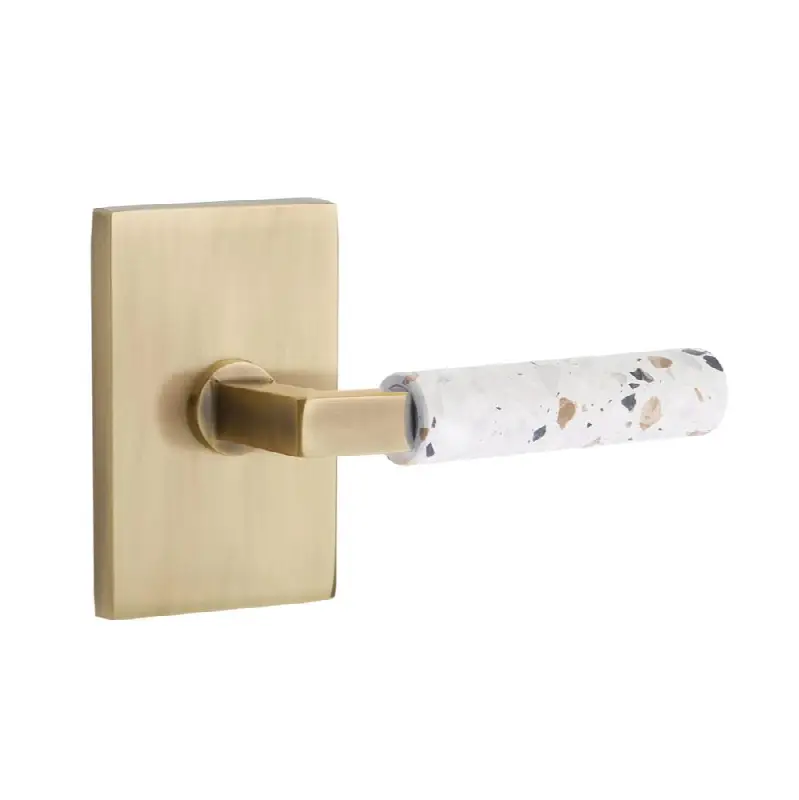 Select Privacy Interior Mortise w/ Modern Rectangular Rosette & L-Sq. Stem, Lt. Terrazzo Lever (RH)