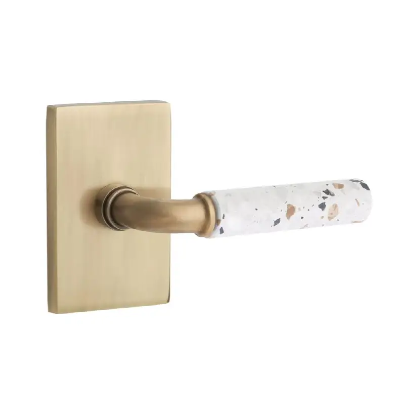 Select Privacy Interior Mortise w/ Modern Rectangular Rosette & R-Bar Stem, Lt. Terrazzo Lever (LH)