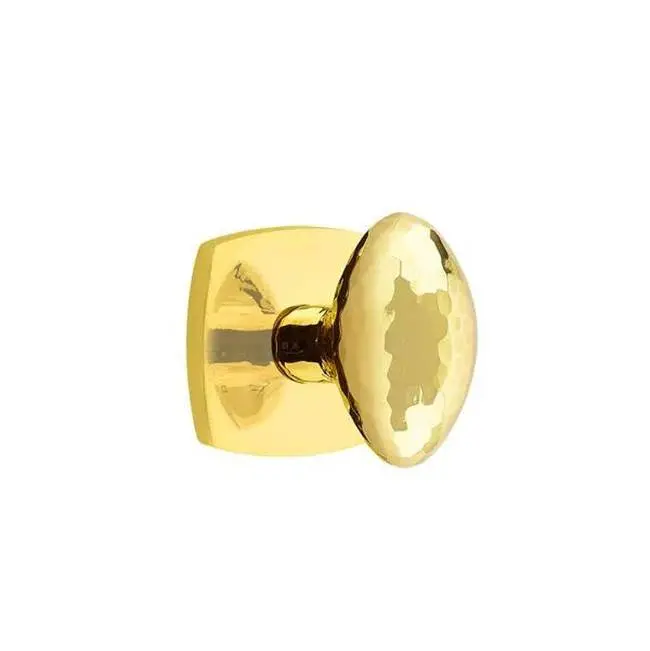Emtek Passage Interior Mortise Set w/ Urban Modern Rosette & Hammered Egg Knob, Unlacquered Brass (LH)