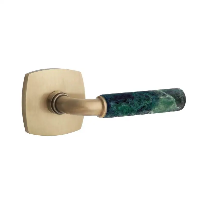 Emtek Select Passage Interior Mortise w/ Urban Modern Rosette & R-Bar Stem, Green Marble Lever (LH)