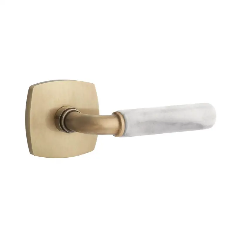 Emtek Select Passage Interior Mortise w/ Urban Modern Rosette & R-Bar Stem, White Marble Lever (RH)