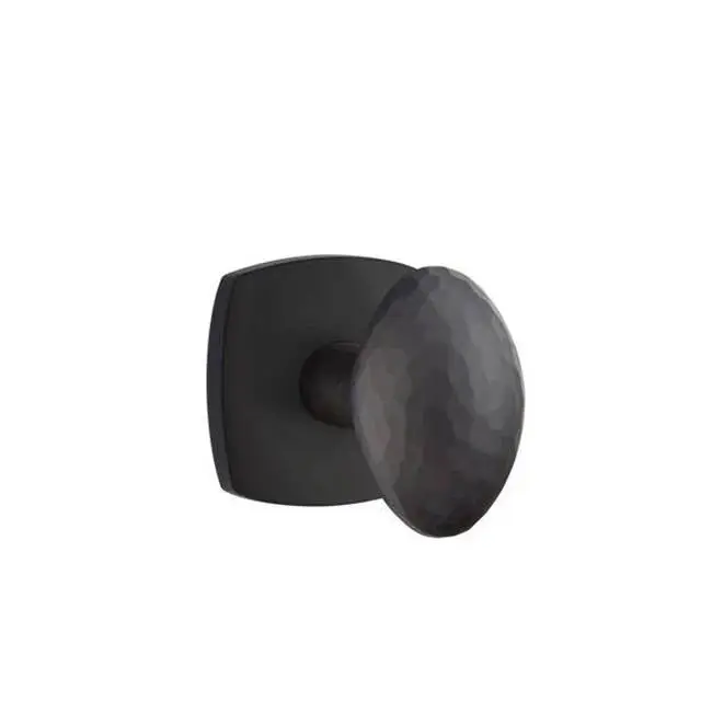 Emtek Privacy Interior Mortise Set w/ Urban Modern Rosette & Hammered Egg Knob, Flat Black (LH)