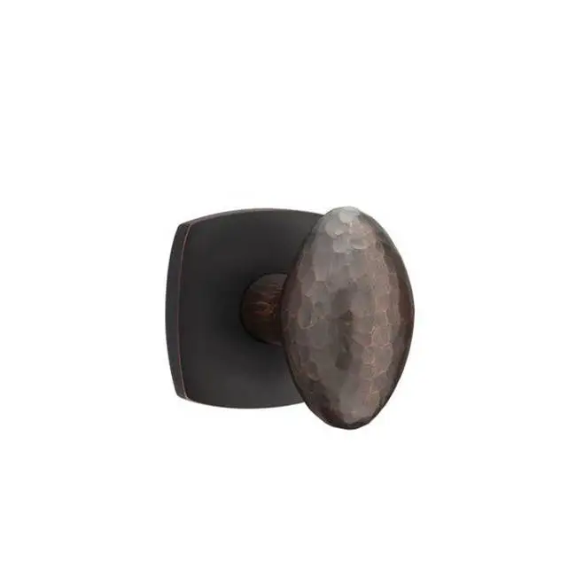 Emtek Privacy Interior Mortise Set w/ Urban Modern Rosette & Hammered Egg Knob, Oil Rubbed Bronze (RH)