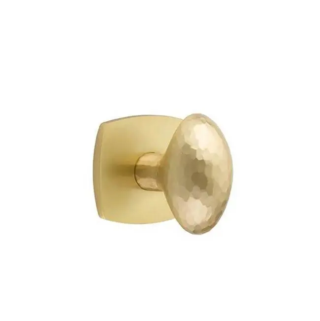 Emtek Privacy Interior Mortise Set w/ Urban Modern Rosette & Hammered Egg Knob, Satin Brass (RH)