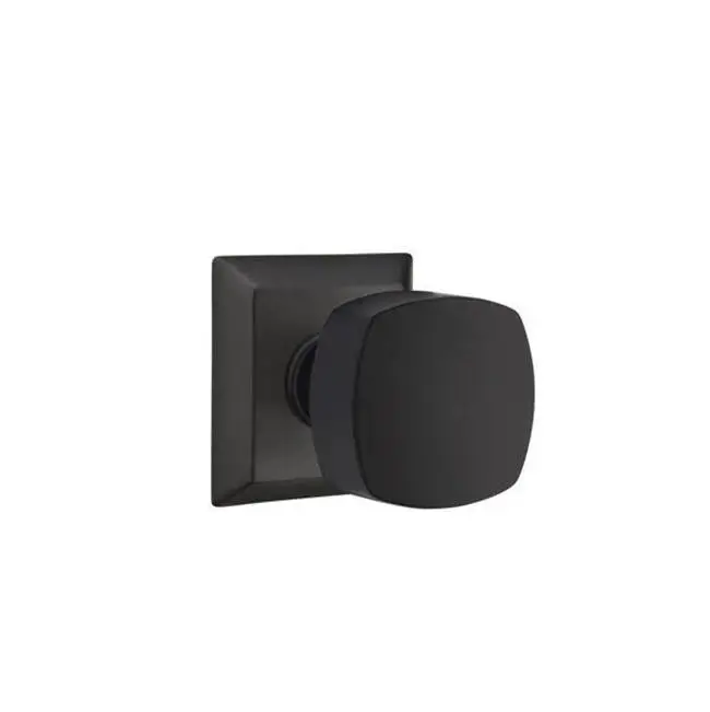 Emtek Passage Interior Mortise Set w/ Quincy Rosette & Freestone Knob, Flat Black (LH)