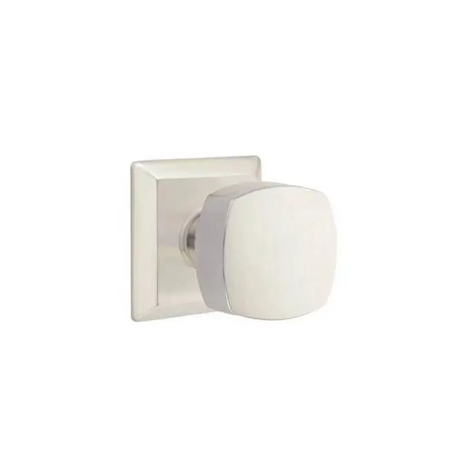 Emtek Passage Interior Mortise Set w/ Quincy Rosette & Freestone Knob, Satin Nickel (RH)