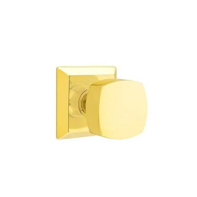 Emtek Passage Interior Mortise Set w/ Quincy Rosette & Freestone Knob, Unlacquered Brass (RH)