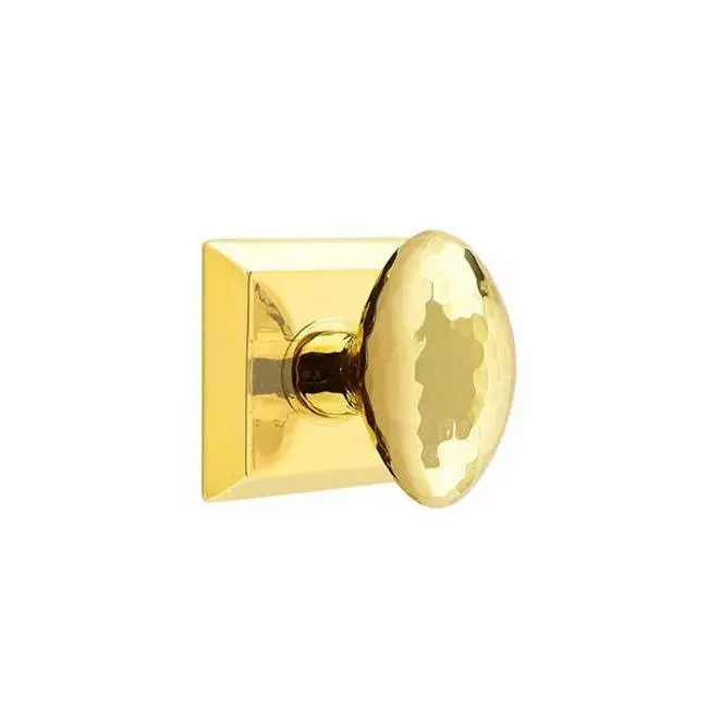 Emtek Passage Interior Mortise Set w/ Quincy Rosette & Hammered Egg Knob, Unlacquered Brass (RH)