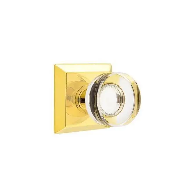 Emtek Passage Interior Mortise Set w/ Quincy Rosette & Modern Disc Glass Knob, Unlacquered Brass (LH)
