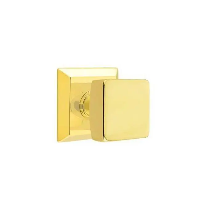 Emtek Passage Interior Mortise Set w/ Quincy Rosette & Square Knob, Unlacquered Brass (RH)