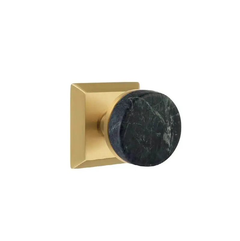 Emtek Select Passage Interior Mortise w/ Quincy Rosette & Conical Stem, Green Marble Knob, French Antique (RH)