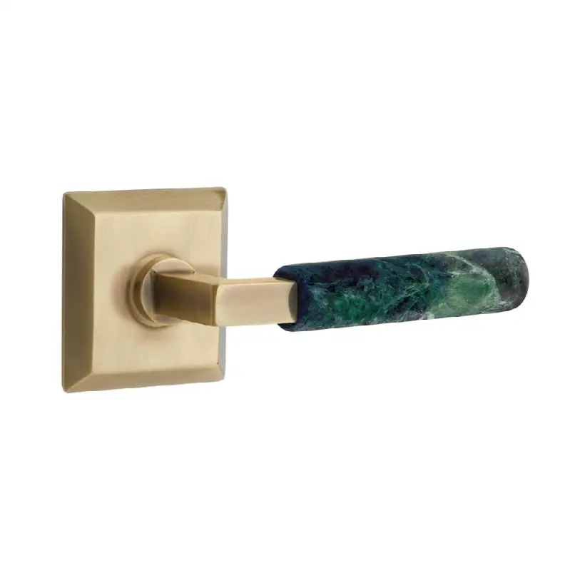 Emtek Select Passage Interior Mortise w/ Quincy Rosette & L-Square Stem, Green Marble Lever (LH)