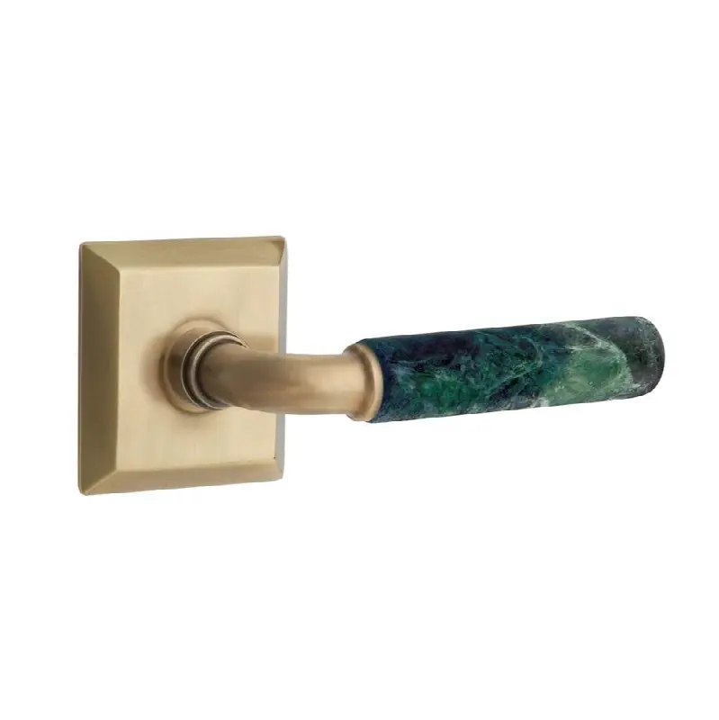 Emtek Select Passage Interior Mortise w/ Quincy Rosette & R-Bar Stem, Green Marble Lever (LH)