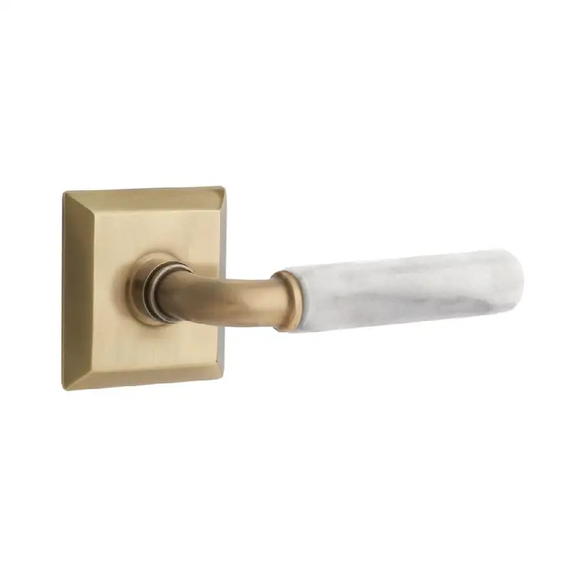 Emtek Select Passage Interior Mortise w/ Quincy Rosette & R-Bar Stem, White Marble Lever (RH)